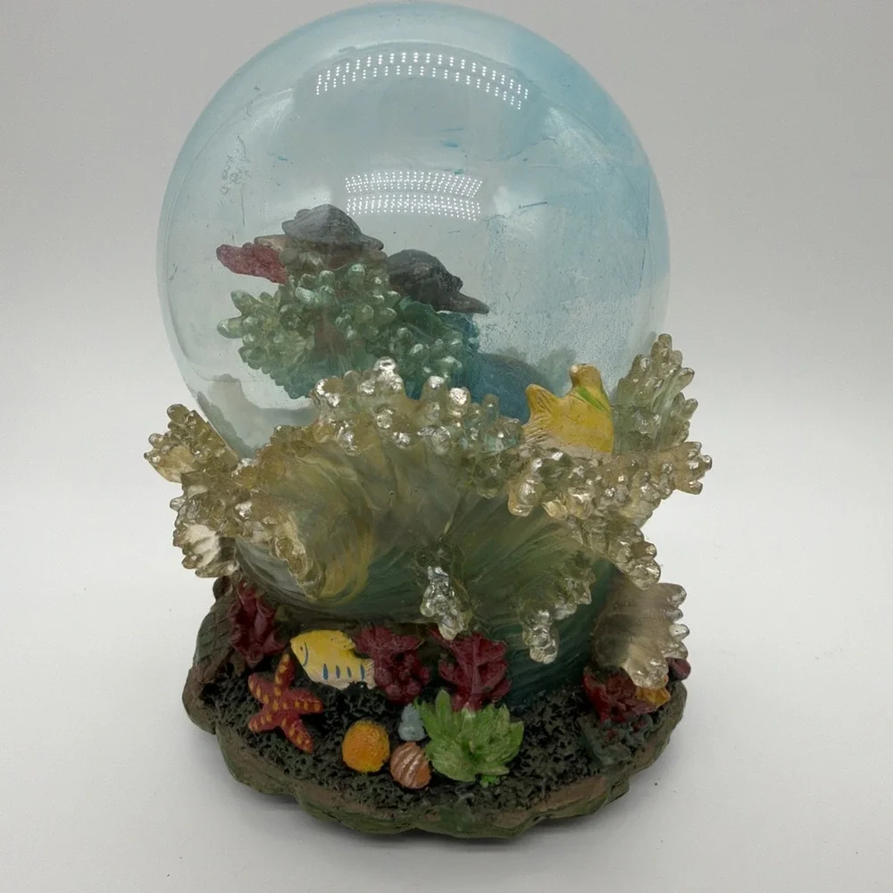 Vintage 2 Snow Globes Turtles & Dolphins On‎ Coral Reefs Music Box Parts Only